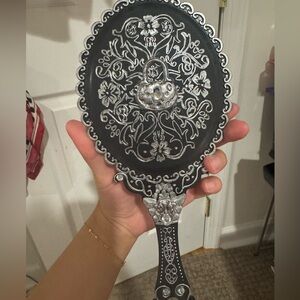 Handmade Gothic black and silver embellished hand Mirror
